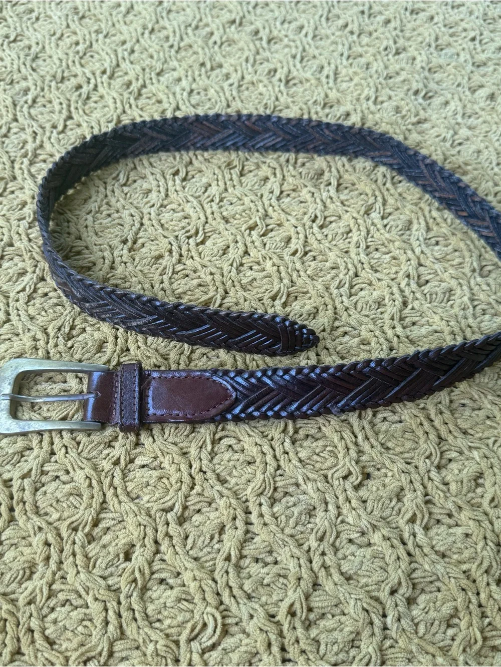 Vintage Dark Brown Braided Leather Belt with Metal Buckle